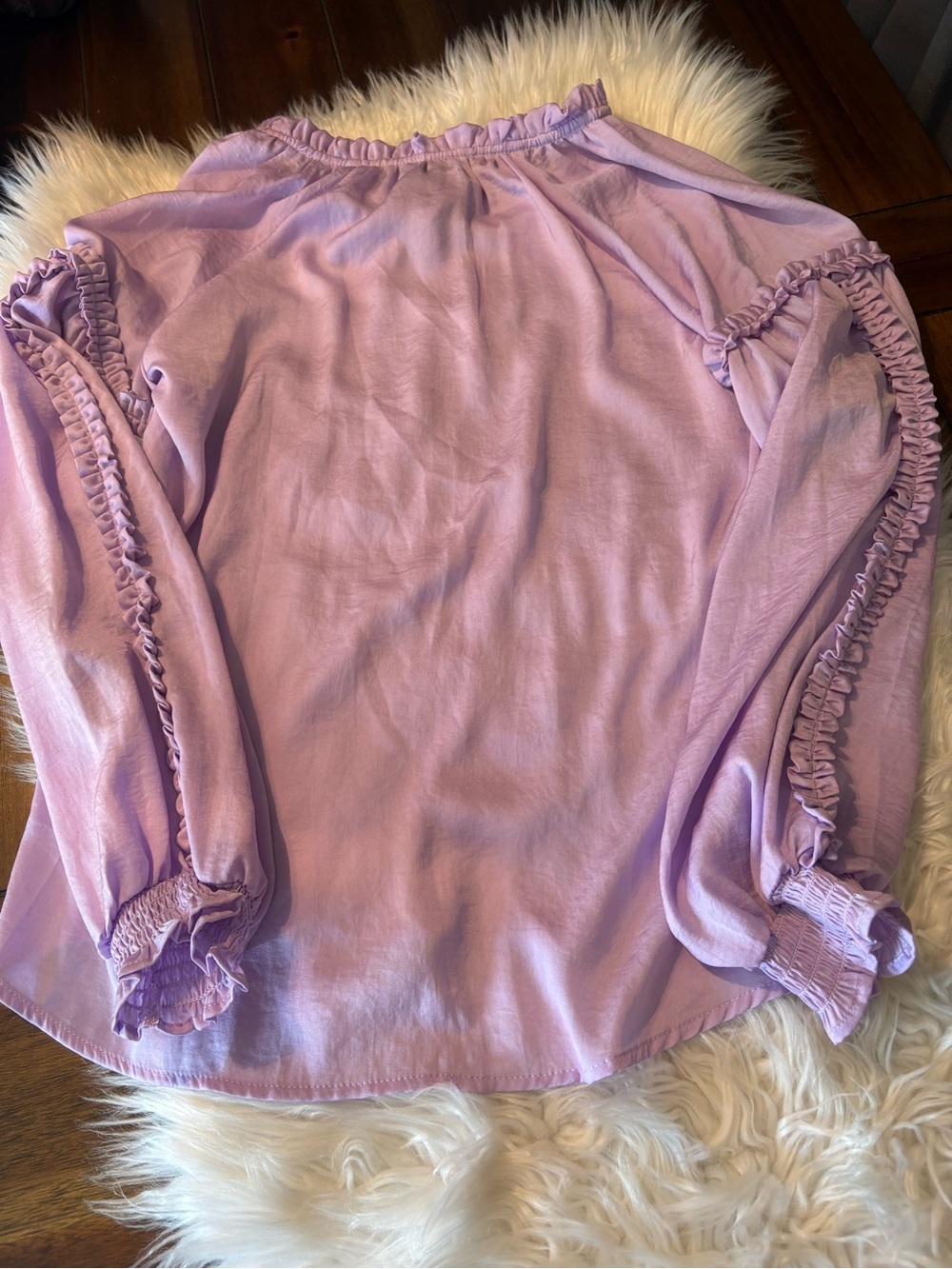 Light Lavender Tie-Neck Ruffle Blouse NWT - Picture 9 of 12